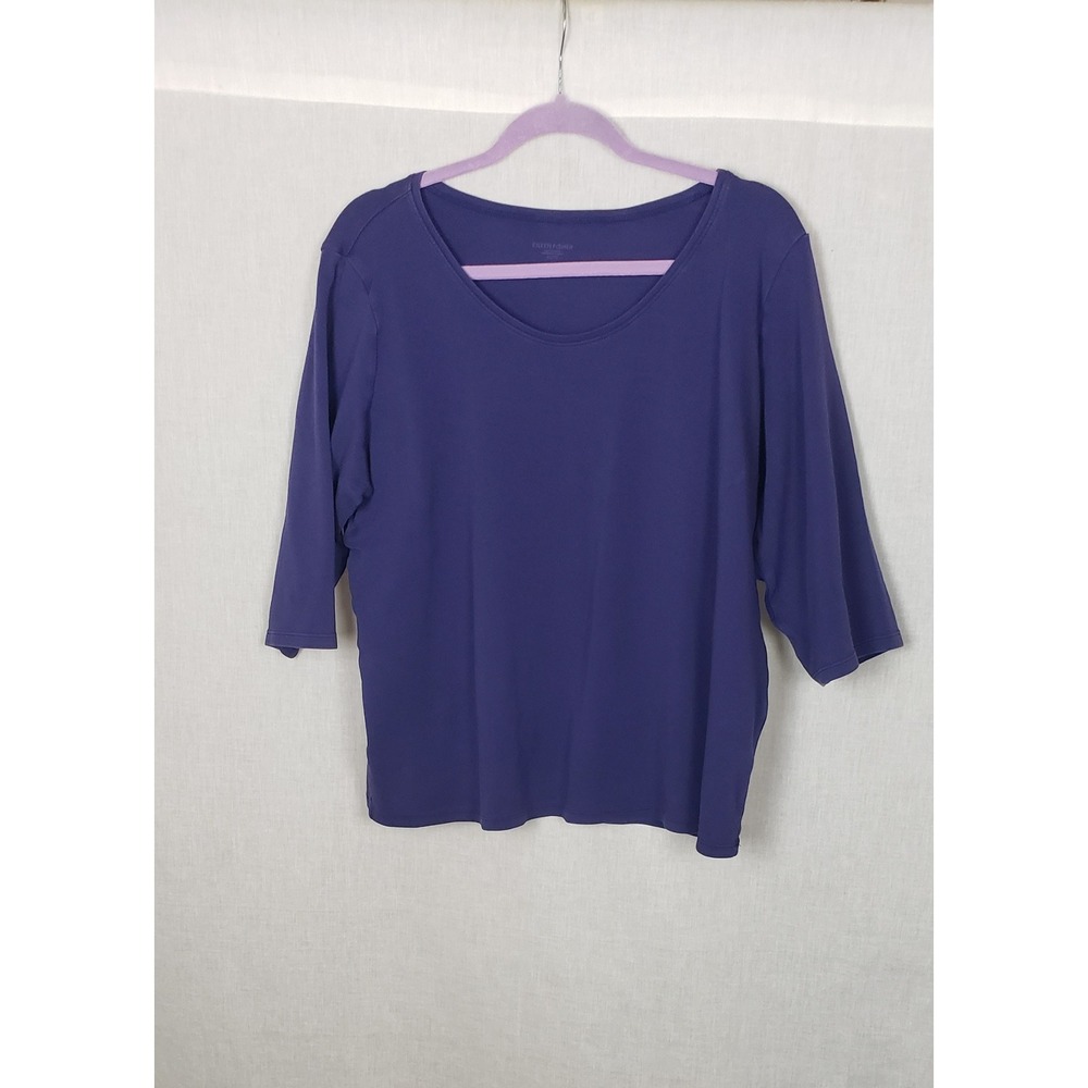 Eileen Fisher Purple 100% Organic Cotton 3/4 Sleeve Top XL Sustainable Fall